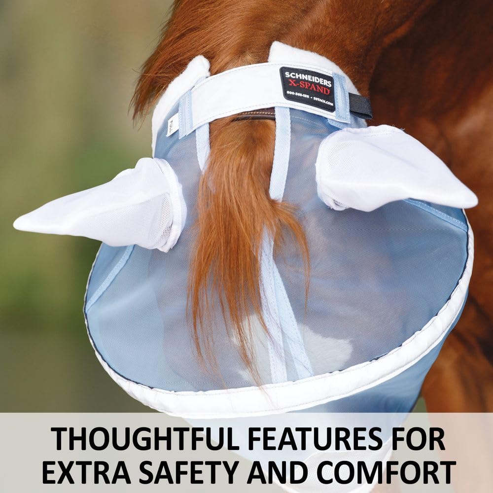 Schneiders X-Spand Mosquito Mesh Sun Visor Fly Horse Mask | 40% UV Shield | X-Spand Spandex Jaw for Secure Fit | Forelock Saver